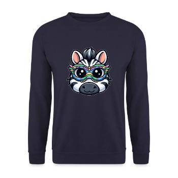 Mardi Gras Zebra: Maskenpracht und Perlen - Unisex Pullover - Navy - Vorne - Alina (178cm) & Michal (187cm)