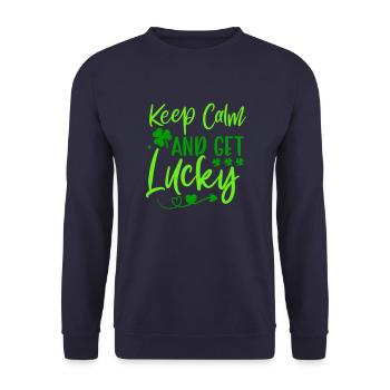 Bleiben Sie ruhig und haben Sie Glück am St. Patrick's Day - Unisex Pullover - Navy - Vorne - Alina (178cm) & Michal (187cm)