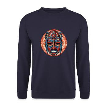Kunstvoll farbenfrohe Inka Aztekenmaske - Unisex Pullover - Navy - Vorne - Alina (178cm) & Michal (187cm)