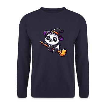 Halloween Panda Hexe Hexenbesen Süß Comic - Unisex Pullover - Navy - Vorne - Alina (178cm) & Michal (187cm)