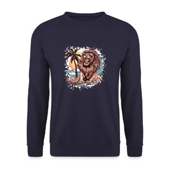 Löwe Insel Palme - Unisex Pullover - Navy - Vorne - Alina (178cm) & Michal (187cm)