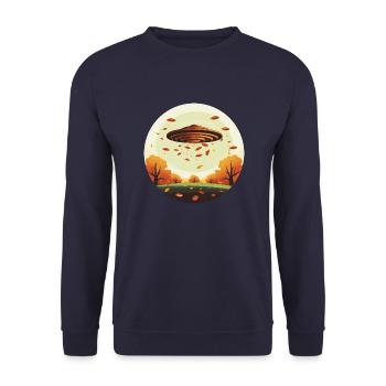uFO im Herbst-Sunset - Außerirdisches Alien-Design - Unisex Pullover - Navy - Vorne - Alina (178cm) & Michal (187cm)