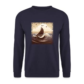 Chocolate brown dinghy on rough seas - Unisex Sweatshirt - navy - Front - Alina (178cm) & Michal (187cm)