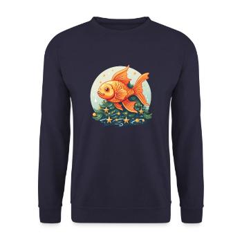 Weihnachtsbaum mit Goldfischen - Unisex Pullover - Navy - Vorne - Alina (178cm) & Michal (187cm)
