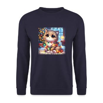 Cute Christmas Cat - Fairy Lights Chaos in the - Unisex Sweatshirt - navy - Front - Alina (178cm) & Michal (187cm)