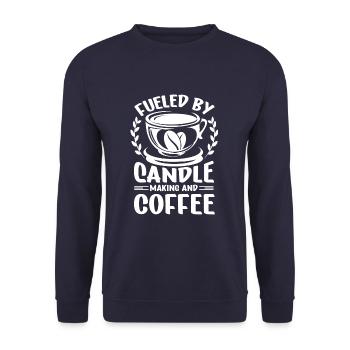 Fueled By Candle Making And Coffee Candle Maker - Unisex Pullover - Navy - Vorne - Alina (178cm) & Michal (187cm)