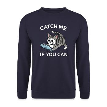 Chat mignon tigré avec un poisson - Sweat-shirt Unisexe - marine - Devant - Alina (178cm) & Michal (187cm)