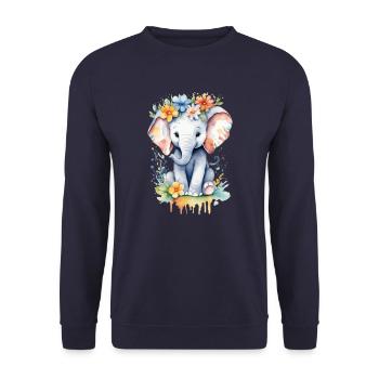 Floral Elephant Vibrant Watercolor Design - Unisex Sweatshirt - navy - Front - Alina (178cm) & Michal (187cm)