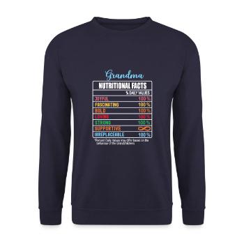 Grand-mère Faits nutritionnels Fête des grands-parents drôle - Sweat-shirt Unisexe - marine - Devant - Alina (178cm) & Michal (187cm)