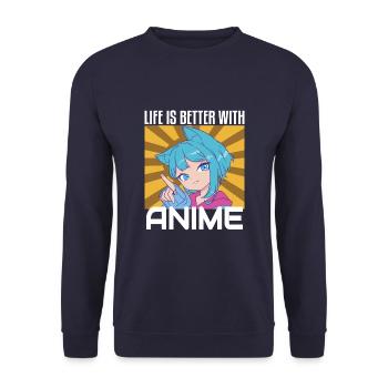 Life is Better With Anime Funny Anime Lovers - Unisex Sweatshirt - navy - Front - Alina (178cm) & Michal (187cm)