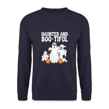 Haunted and Boo-tiful Halloween Ghosts - Unisex Sweatshirt - navy - Front - Alina (178cm) & Michal (187cm)