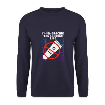 Umarmung des bärtigen Lebens Lustiges Retro-Design - Unisex Pullover - Navy - Vorne - Alina (178cm) & Michal (187cm)