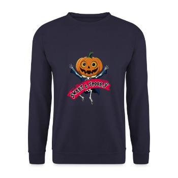 Funny Dancing Happy Halloween Skeleton - Unisex Sweatshirt - navy - Front - Alina (178cm) & Michal (187cm)