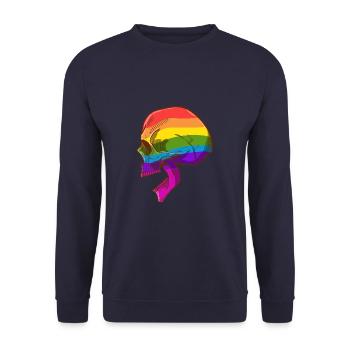 Totenkopf mit LGBTQ Farben - Unisex Pullover - Navy - Vorne - Alina (178cm) & Michal (187cm)