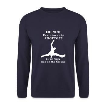 Parkour courant au-dessus des toits blanc - Sweat-shirt Unisexe - marine - Devant - Alina (178cm) & Michal (187cm)