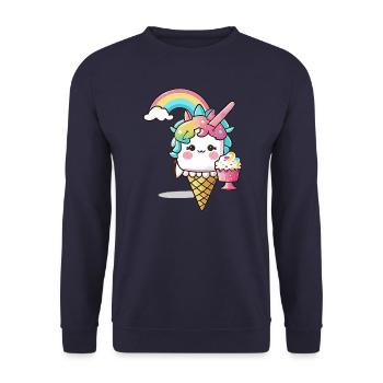 Einhorn der Sonne - Strahlen Sie wie die Sonne - Unisex Pullover - Navy - Vorne - Alina (178cm) & Michal (187cm)