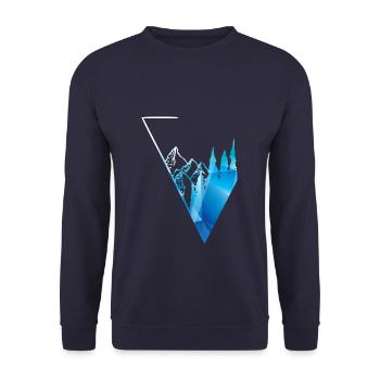 blaues Panorama Wald und Berge - Unisex Pullover - Navy - Vorne - Alina (178cm) & Michal (187cm)