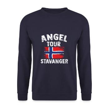 STAVANGER - Angel Tour Norwegen Personalisierbar - Unisex Pullover - Navy - Vorne - Alina (178cm) & Michal (187cm)
