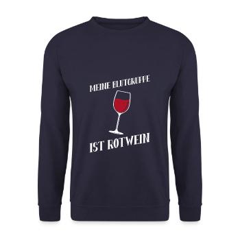 Meine Blutgruppe ist Rotwein - Wein - Unisex Pullover - Navy - Vorne - Alina (178cm) & Michal (187cm)