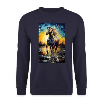 Pferd - Unisex Pullover - Navy - Vorne - Alina (178cm) & Michal (187cm)