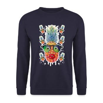 06 Crazy Pineapple in Love Sunglasses funny - Unisex Pullover - Navy - Vorne - Alina (178cm) & Michal (187cm)