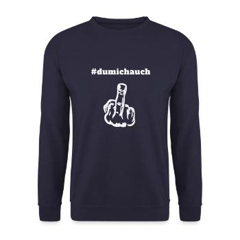 # du mich auch - Stinkefinger - Mittelfinger - Unisex Pullover - Navy - Vorne - Alina (178cm) & Michal (187cm)