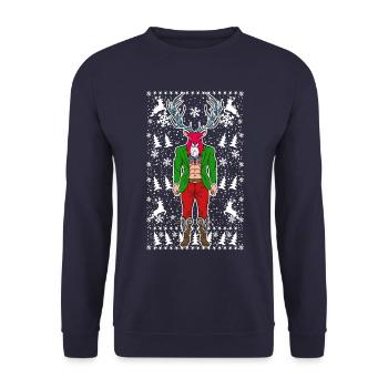 05 Hirsch Rudolf Mann Schneeflocken - Unisex Pullover - Navy - Vorne - Alina (178cm) & Michal (187cm)