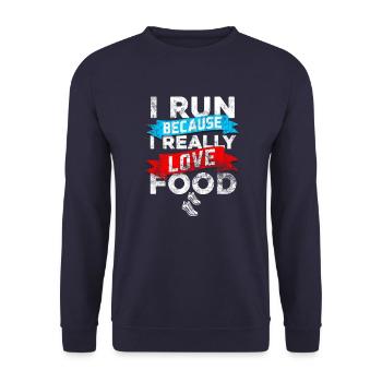 I run because i really love food Running Sports - Sweat-shirt Unisexe - marine - Devant - Alina (178cm) & Michal (187cm)