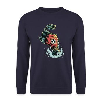 Fish with gas mask | Fish with gas mask - Unisex Sweatshirt - navy - Front - Alina (178cm) & Michal (187cm)
