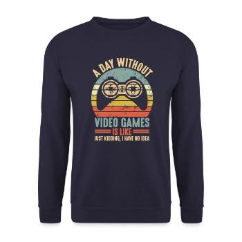 A Day without Gaming is like... | Grunge Effekt - Unisex Pullover - Navy - Vorne - Alina (178cm) & Michal (187cm)