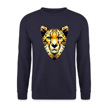 Abstrakter geometrischer Gepard - Farbgestaltung - Unisex Pullover - Navy - Vorne - Alina (178cm) & Michal (187cm)