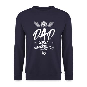Dad 2025 Loading Papa Spruch - Unisex Pullover - Navy - Vorne - Alina (178cm) & Michal (187cm)