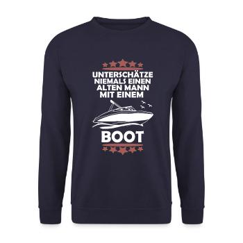 Alter Mann und sein Boot - Unisex Pullover - Navy - Vorne - Alina (178cm) & Michal (187cm)
