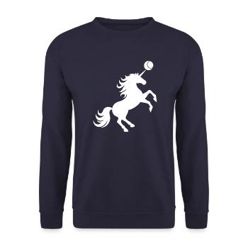 Einhorn Tennis Spieler Tennisball Silhouette - Unisex Pullover - Navy - Vorne - Alina (178cm) & Michal (187cm)