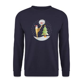Yoga Shirt Weihnachten Say Ho, Nikolaus, Santa - Unisex Pullover - Navy - Vorne - Alina (178cm) & Michal (187cm)