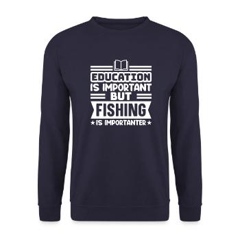 Angeln ist wichtiger | lustiges Anglerdesign Lachs - Unisex Pullover - Navy - Vorne - Alina (178cm) & Michal (187cm)