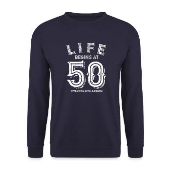 50 birthday - 50 years old - Unisex Sweatshirt - navy - Front - Alina (178cm) & Michal (187cm)