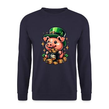 LUCKY PIG JACKPOT MONEY RICH PROSPERITY GREEN - Unisex Sweatshirt - navy - Front - Alina (178cm) & Michal (187cm)