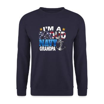 Proud Navy Grandpa - Stolzer Navy Opa - Unisex Sweatshirt - navy - Front - Alina (178cm) & Michal (187cm)