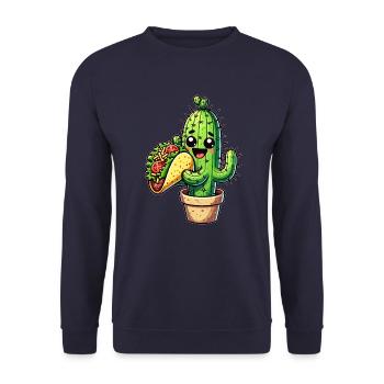 Kawaii Cactus Takko Fast Food Comic - Unisex Sweatshirt - navy - Front - Alina (178cm) & Michal (187cm)