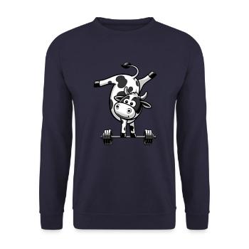 Kuh Bulle Hantel Barbell Handstand Workout - Unisex Pullover - Navy - Vorne - Alina (178cm) & Michal (187cm)