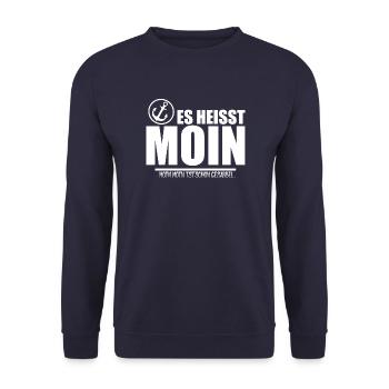 Es heisst MOIN - mit Anker [white] - Unisex Pullover - Navy - Vorne - Alina (178cm) & Michal (187cm)