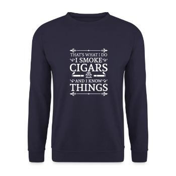 That's what i do i smoke cigars and i know things - Unisex Pullover - Navy - Vorne - Alina (178cm) & Michal (187cm)