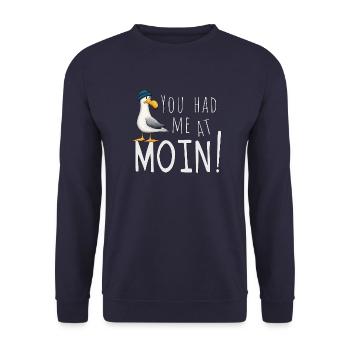 You Had Me At Moin! Cool North Sea Baltic Seagull Seagull - Unisex Sweatshirt - navy - Front - Alina (178cm) & Michal (187cm)