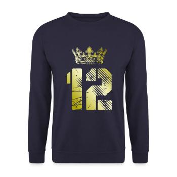 12 Zahl Krone - Unisex Pullover - Navy - Vorne - Alina (178cm) & Michal (187cm)