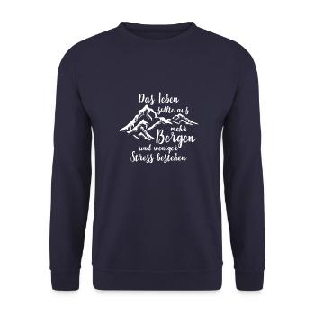Mehr Bergen-weniger Stress! Geschenk - Unisex Pullover - Navy - Vorne - Alina (178cm) & Michal (187cm)