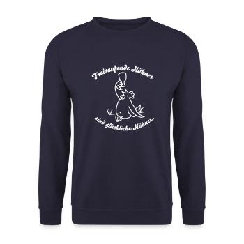 Mallorca T Shirt Design Freisaufende Hühner - Unisex Pullover - Navy - Vorne - Alina (178cm) & Michal (187cm)