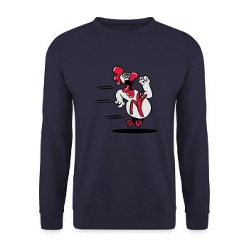 Huhn rennen witzig - Unisex Pullover - Navy - Vorne - Alina (178cm) & Michal (187cm)