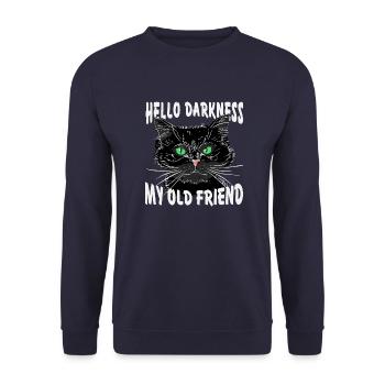 Hello Darkness My Old Friend Black Cat - Liebhaberkatze - Unisex Pullover - Navy - Vorne - Alina (178cm) & Michal (187cm)