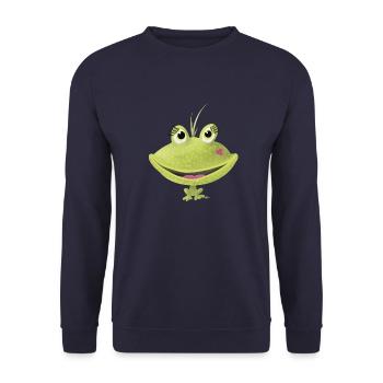 Cute Green Frog - Cartoon Frog Winking - Unisex Sweatshirt - navy - Front - Alina (178cm) & Michal (187cm)